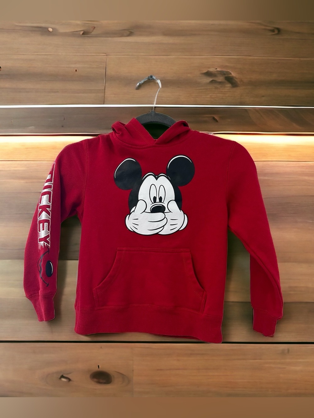Disney Mickey Mouse Face Cover Hoodie kids Size 6/7 Sleeve Print Black Pullover